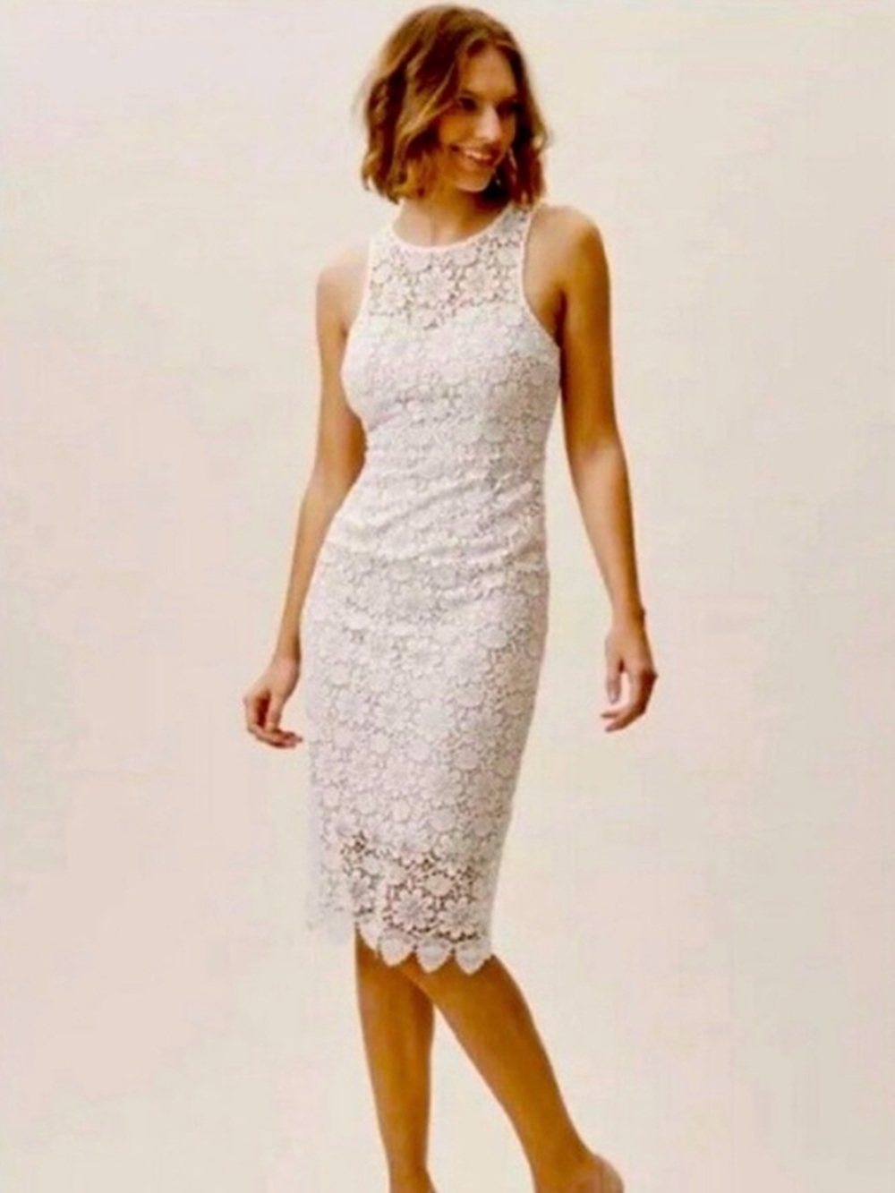 BHLDN Cream Floral Lace Midi Dress